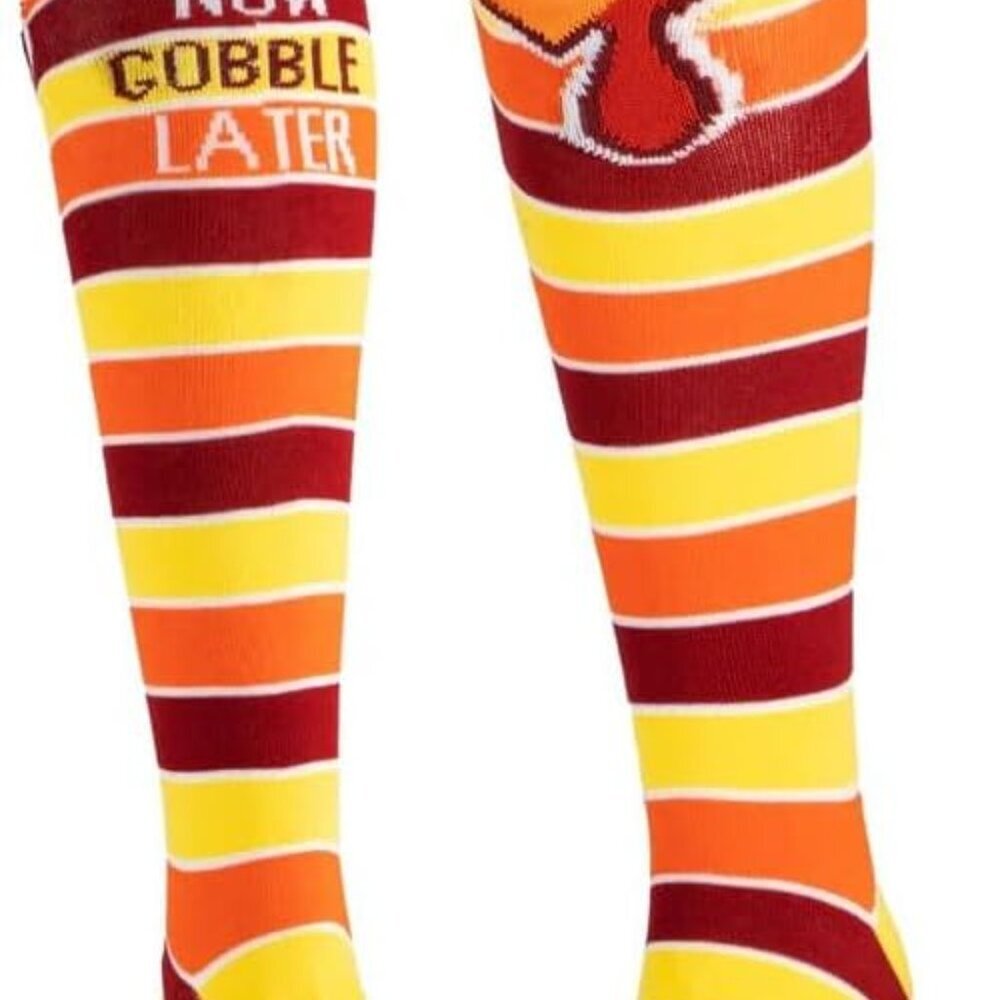 Run Now Gobble Later Knee High Athletic Running Socks | Fun Turkey Trot Running